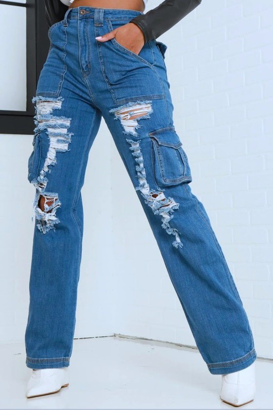 RIPPED CARGO JEANS